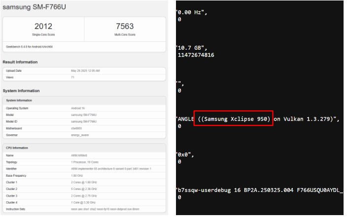 Samsung Galaxy Z Flip 7 FE Geekbench listing